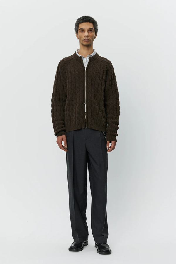 mfpen Editor Zip Sweater Brown Cable Knit | Garmentory