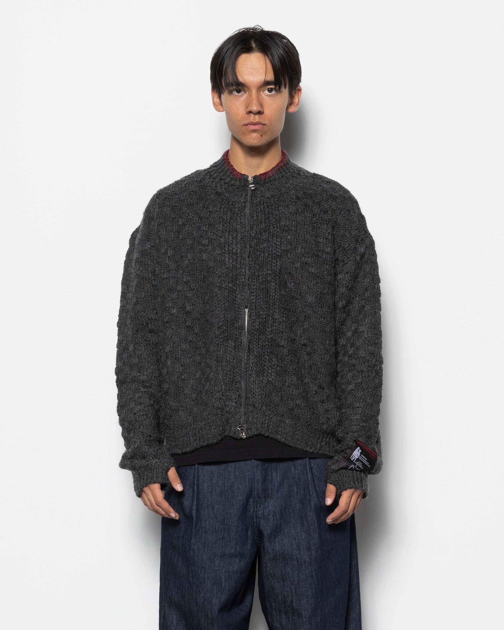 Chex-Pattern-Knitted-Zip-Up-