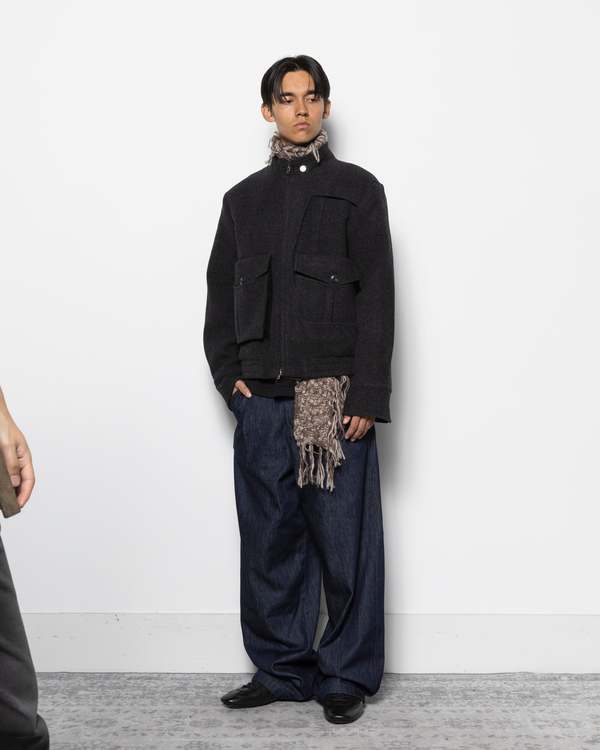 Nullus Deconstructed Stand Collar 6 Pocket Jacket - Dark Grey