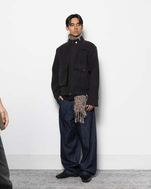 Nullus Deconstructed Stand Collar 6 Pocket Jacket - Dark Grey