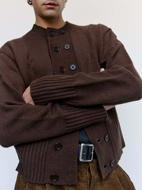 Taiga Takahashi Lot.506 Brown Silk DB Cardigan | Garmentory