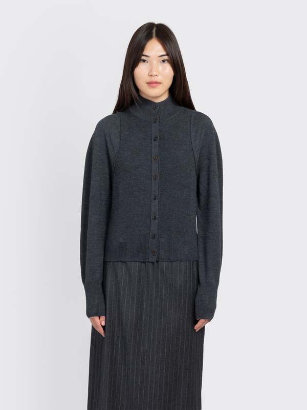 AMOMENTO Blocking Button Up Cardigan - Charcoal | Garmentory