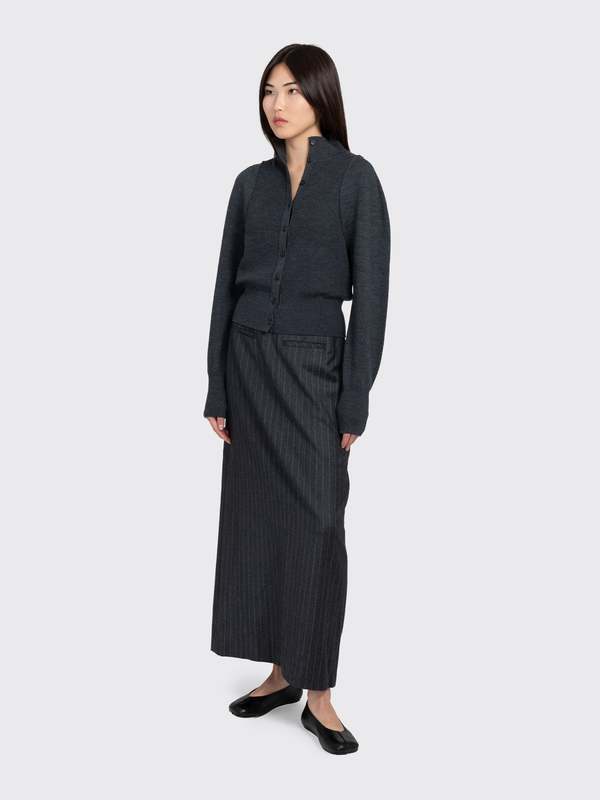 AMOMENTO Blocking Button Up Cardigan - Charcoal | Garmentory