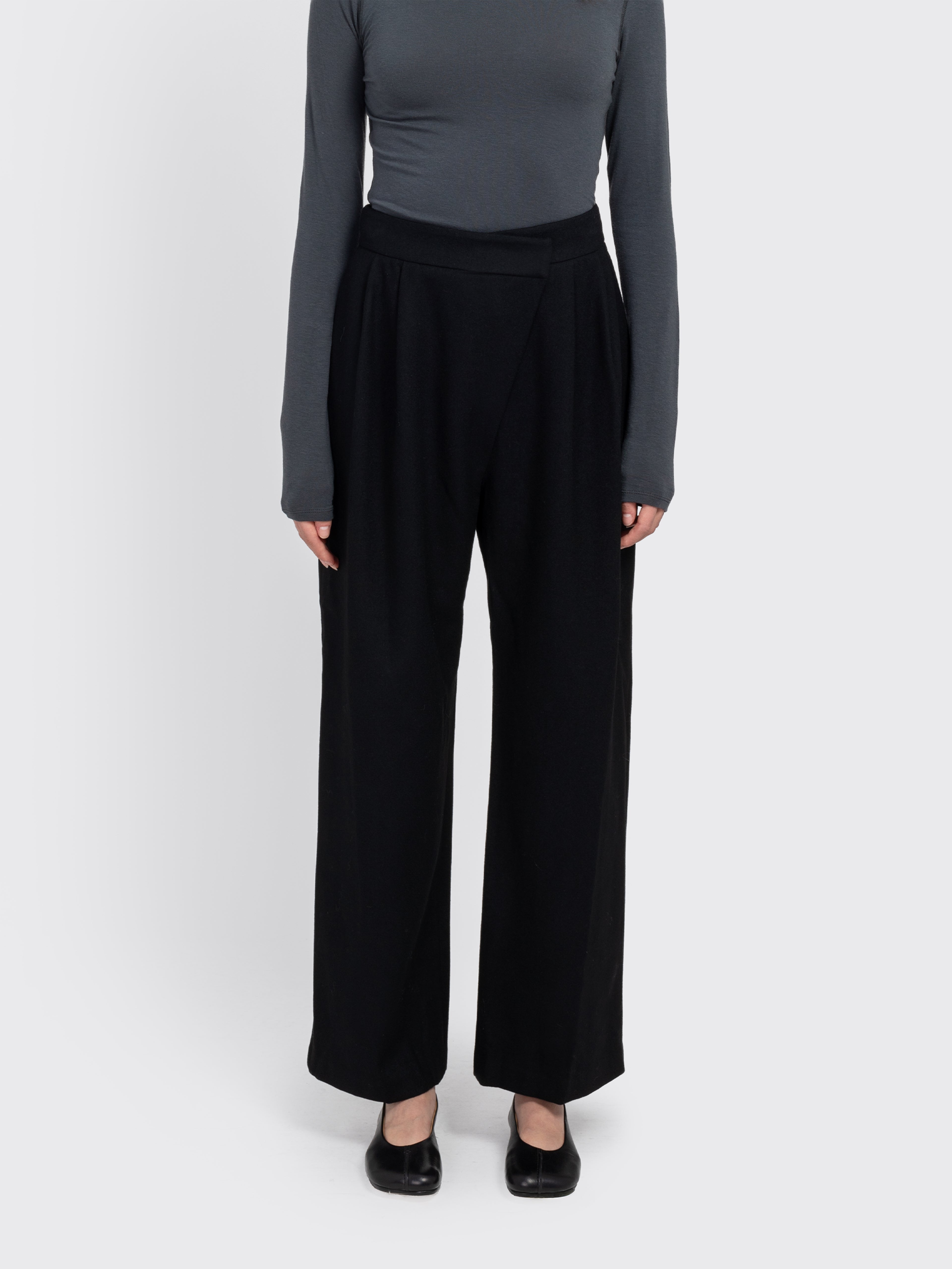 AMOMENTO Wool Wrap Pants - Black | Garmentory