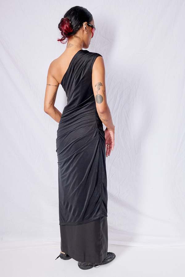 strapless open back dress ANDREA One Shoulder Tunic Dress in Black – Christina's Luxuries main image 1