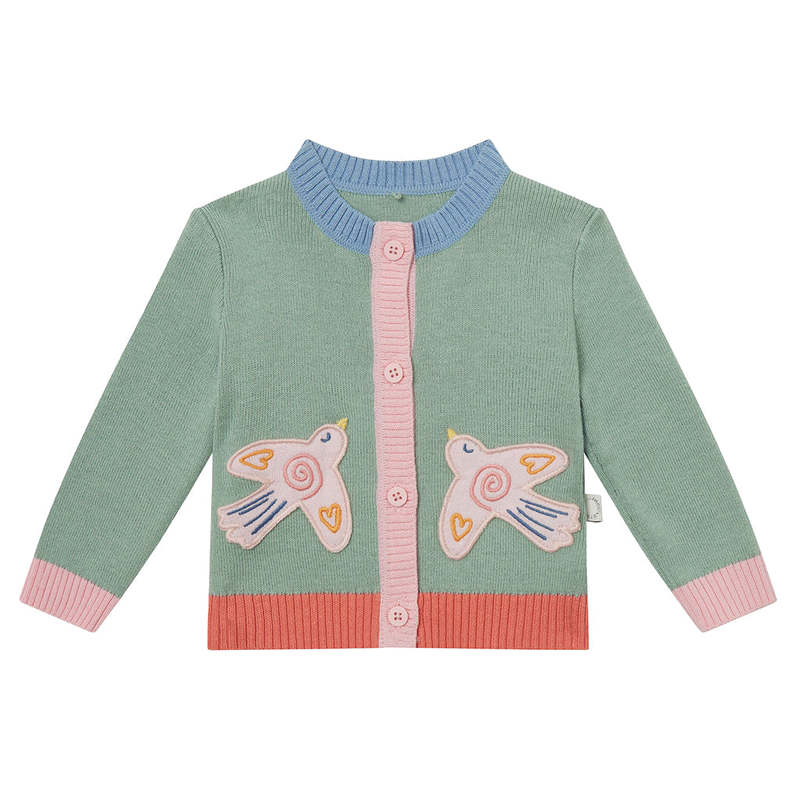 KIDS STELLA MCCARTNEY Baby Cardigan With Birds - Sage Green