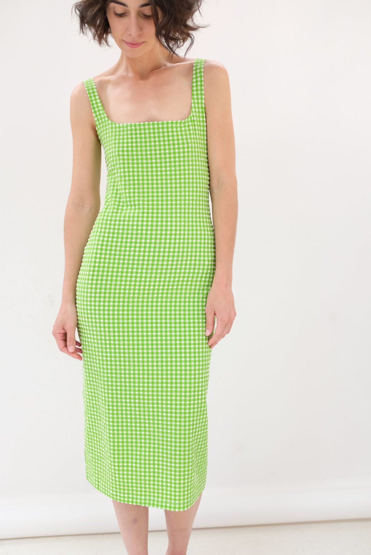 Maryam Nassir Zadeh Salma Dress Stretch Gingham - Green | Garmentory