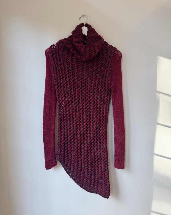 Helmut Lang Asymmetrical Loose Knit Sweater - Maroon Red