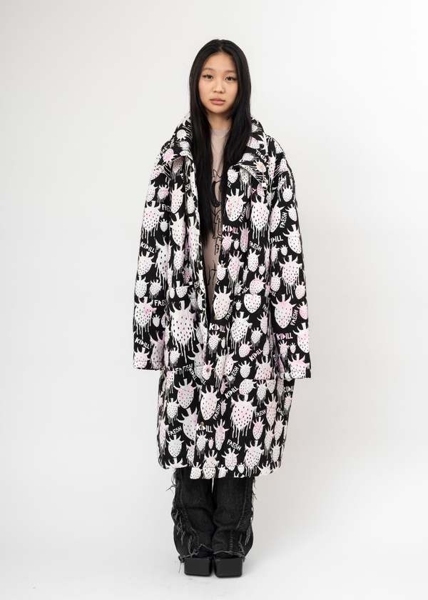 Kidill Strawberry Quilted Oversized Coat - White