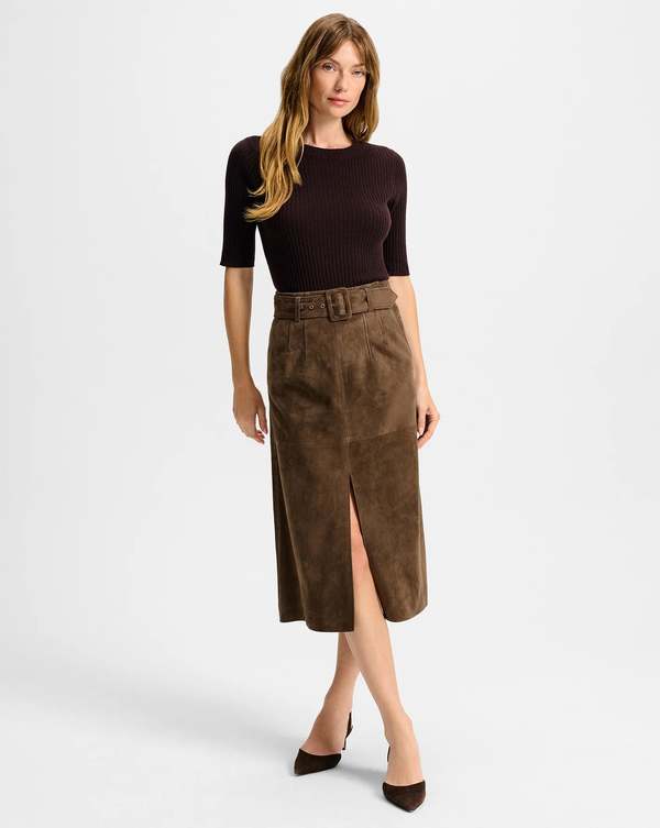 Veronica Beard Alexie Suede Midi Skirt