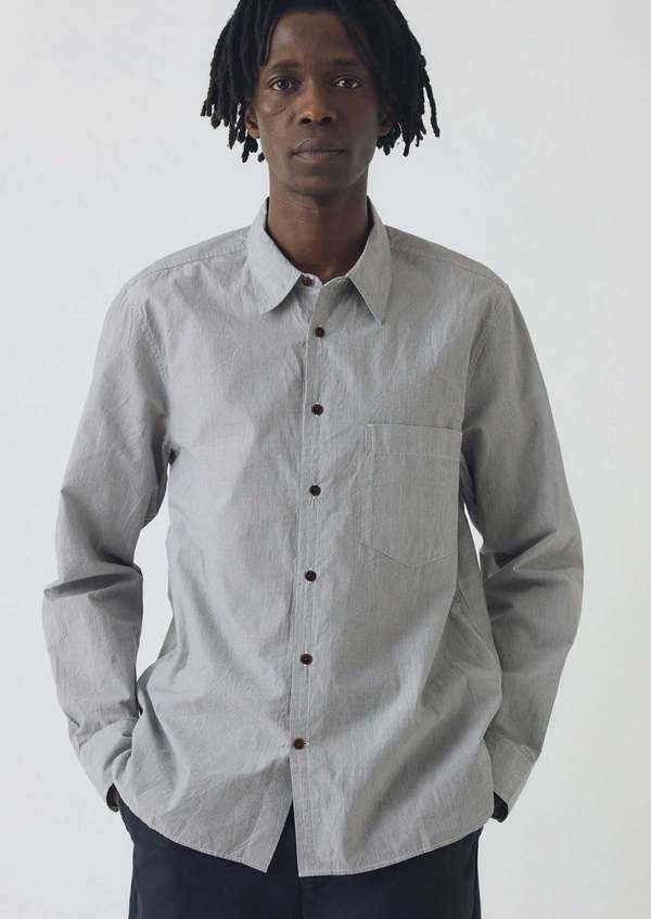 TOAST Fine Stripe Cotton Shirt - Ecru/Slate