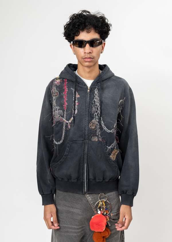 Doublet Embroidered Chain Zip-Up Hoodie - Black