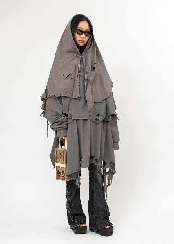Doublet Phantom Frayed Hoodie - Gray | Garmentory