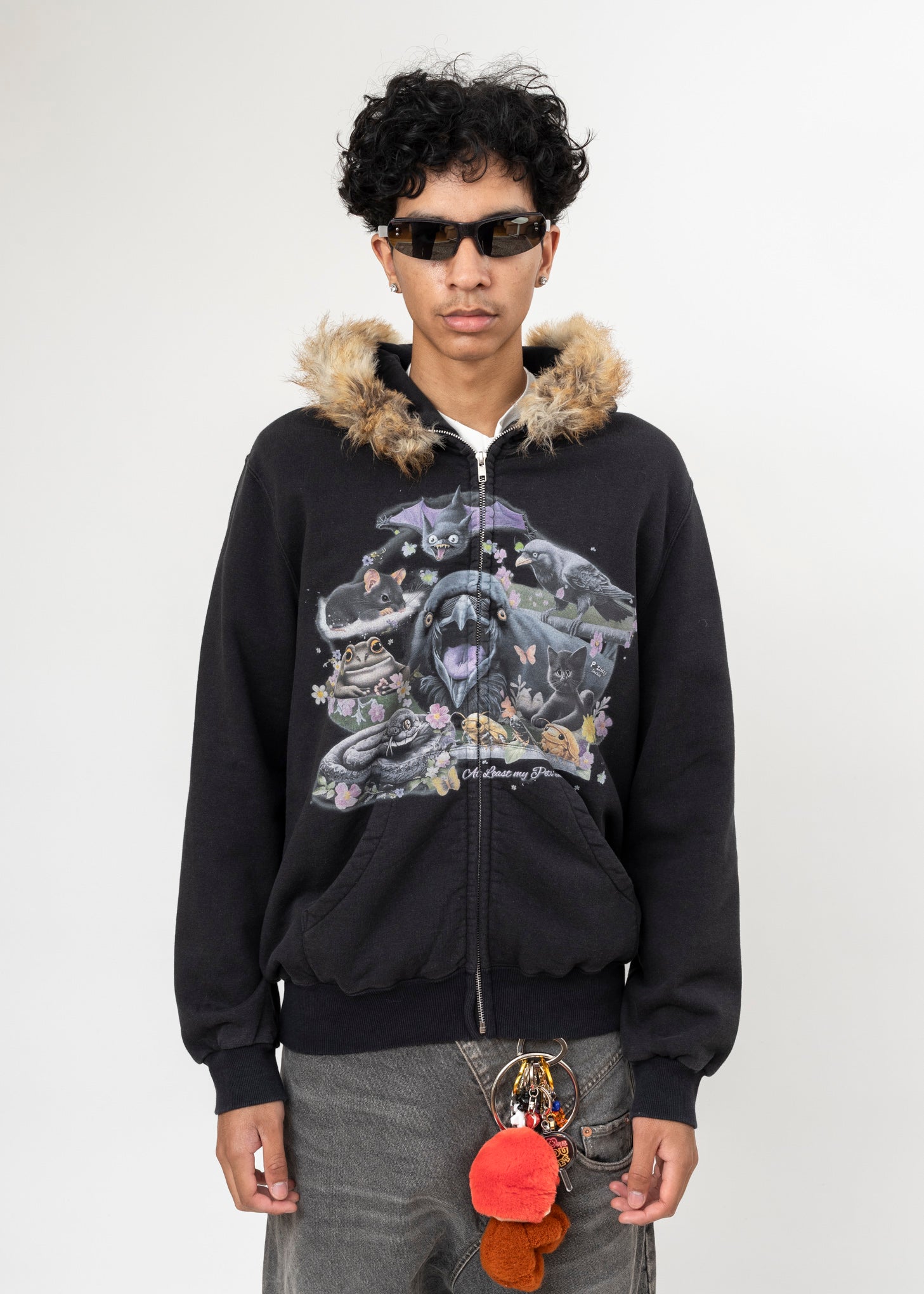 Doublet Furry Collar Zip-Up Hoodie - Black | Garmentory