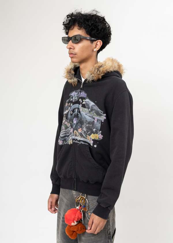 Doublet Furry Collar Zip-Up Hoodie - Black | Garmentory