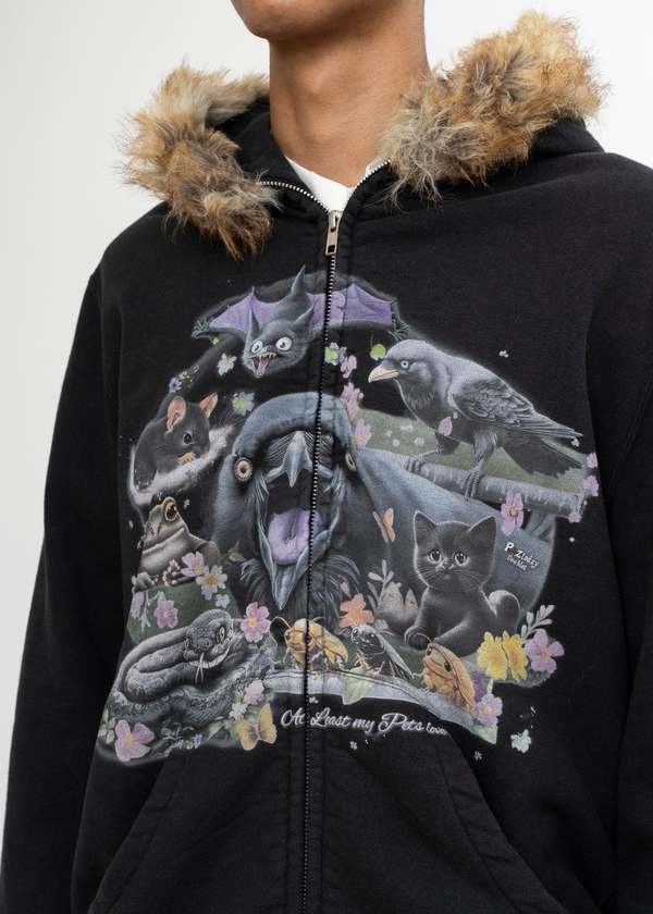 Doublet Furry Collar Zip-Up Hoodie - Black | Garmentory