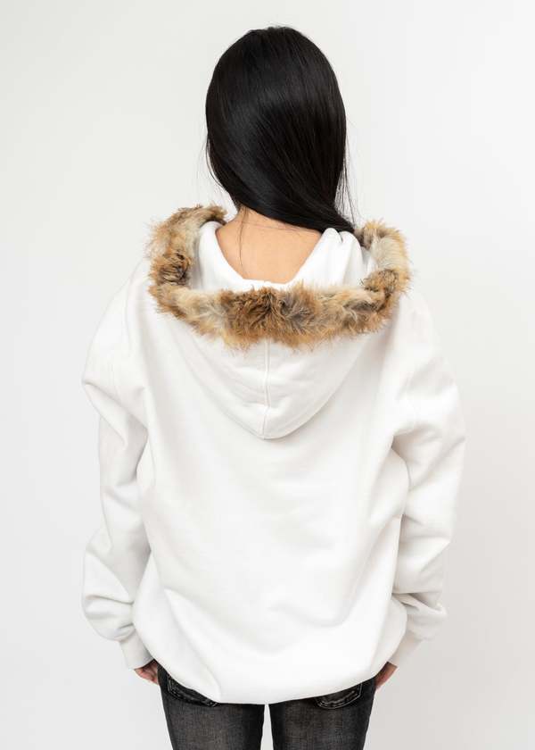 Doublet Furry Collar Zip-Up Hoodie - Ivory | Garmentory