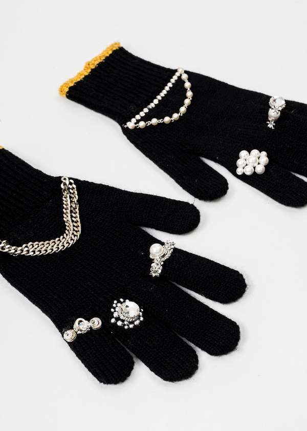Doublet Knit Gloves With Rings - Black | Garmentory