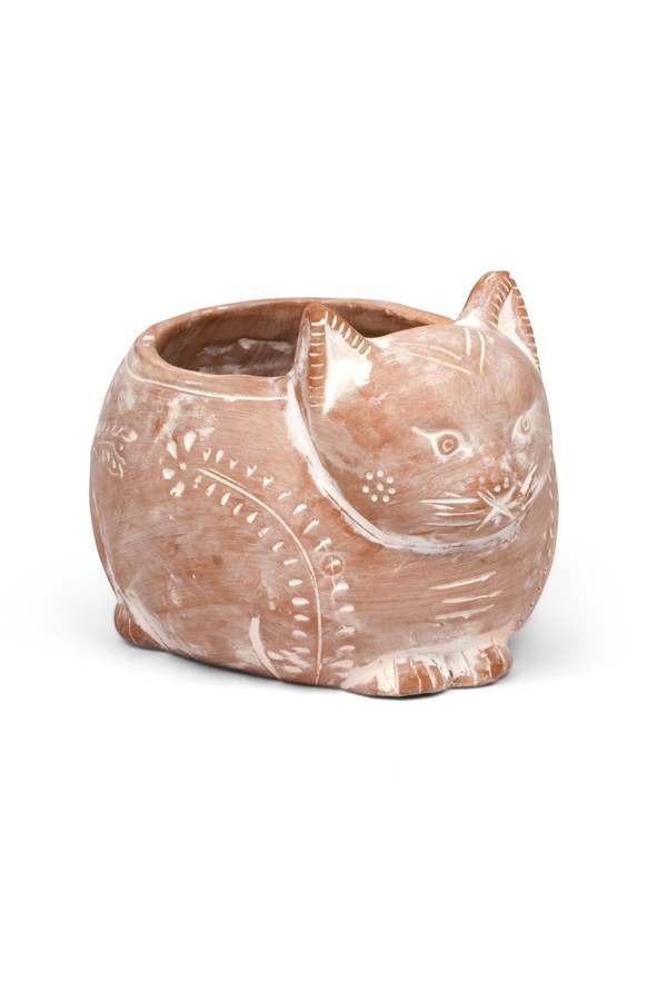 Ten Thousand Villages Crouching Cat Planter