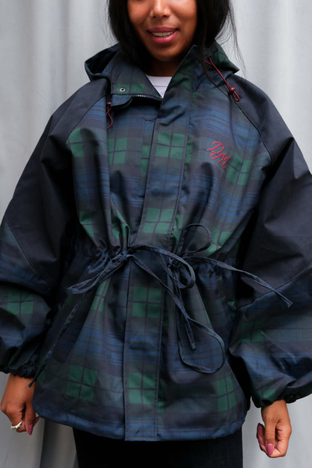Navy Check Liu Raincoat