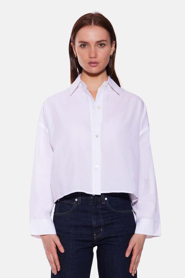 The Tile Club Gansett Poplin Crop Shirt White Sheer Shirt