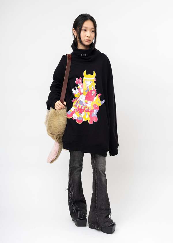 Kidill Punk Girl Raglan Pull-over Sweatshirt - Black