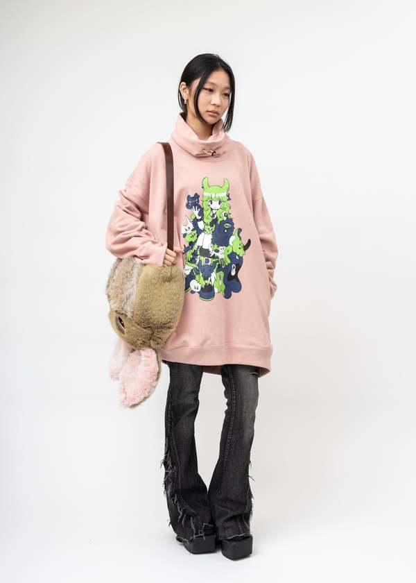 Kidill Punk Girl Raglan Pull-over Sweatshirt - Pink