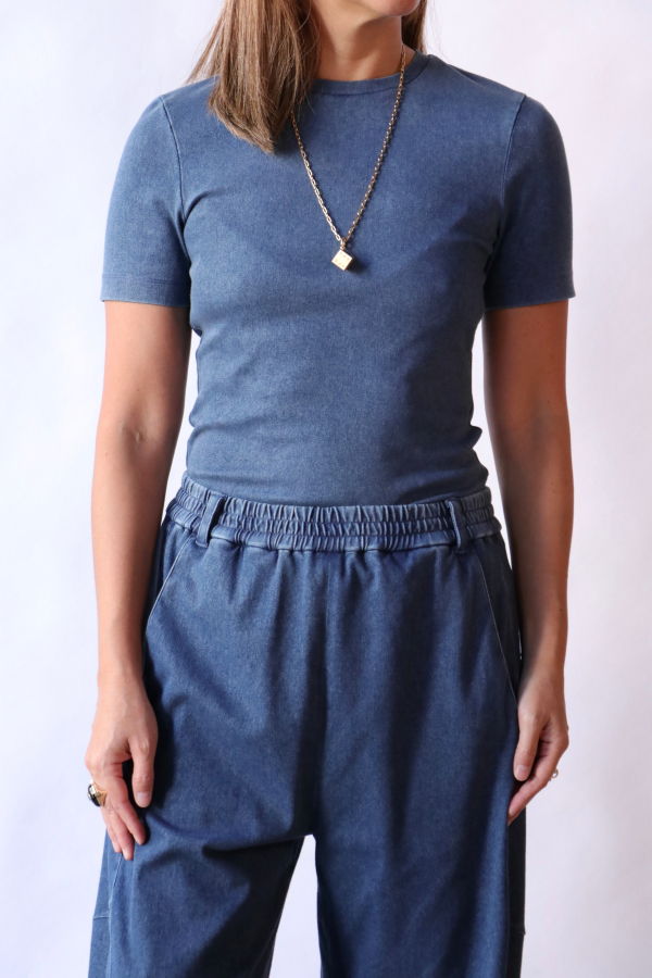 Tibi Stretch Denim Baby T-Shirt - Classic Wash