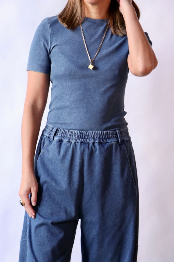 Tibi Stretch Denim Baby T-Shirt - Classic Wash