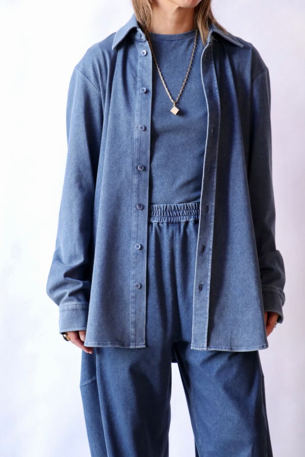 Tibi Stretch Denim Easy Shirt - Classic Wash