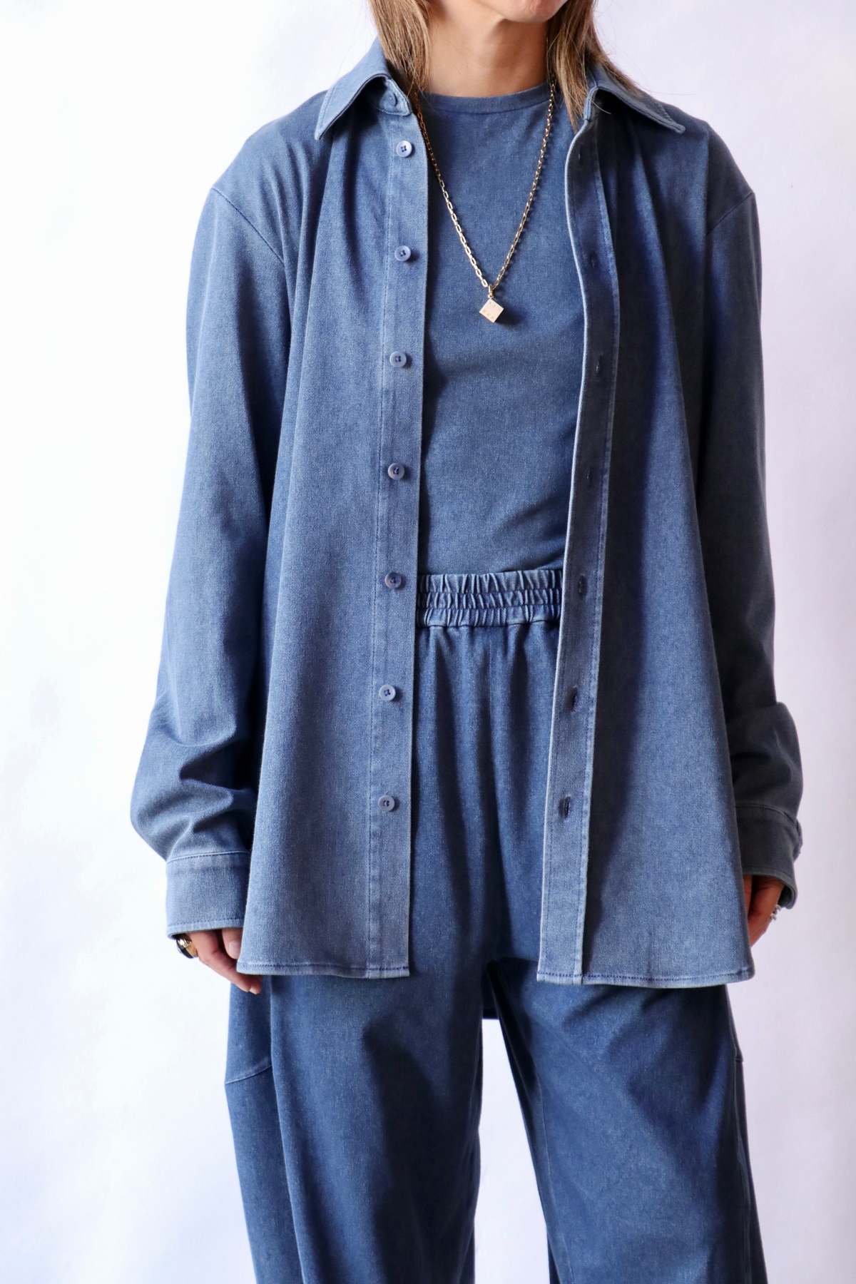 Tibi Stretch Denim Easy Shirt - Classic Wash - Image 1 of 4