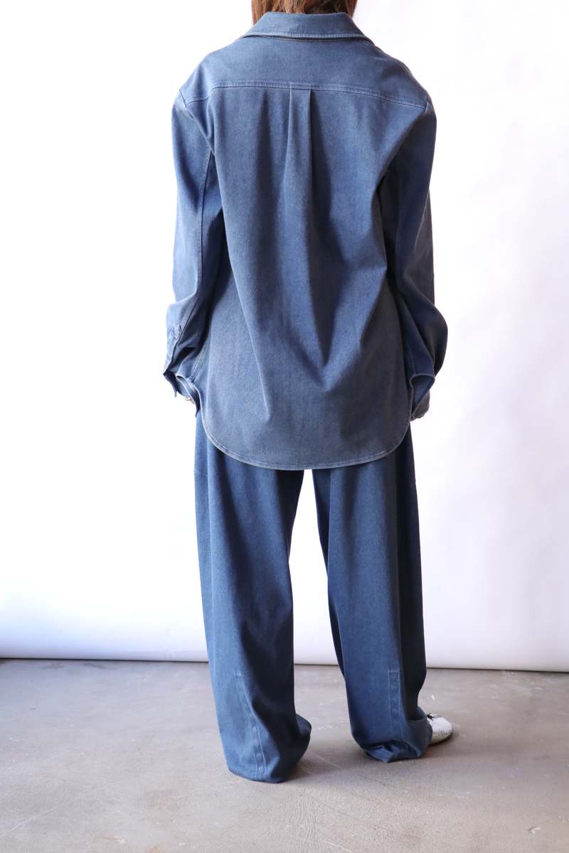 Tibi Stretch Denim Easy Shirt - Classic Wash