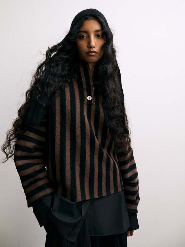 Rus Shikai Polo Sweater - Black/Espresso Rus Shikai Polo Sweater - Black/Espresso