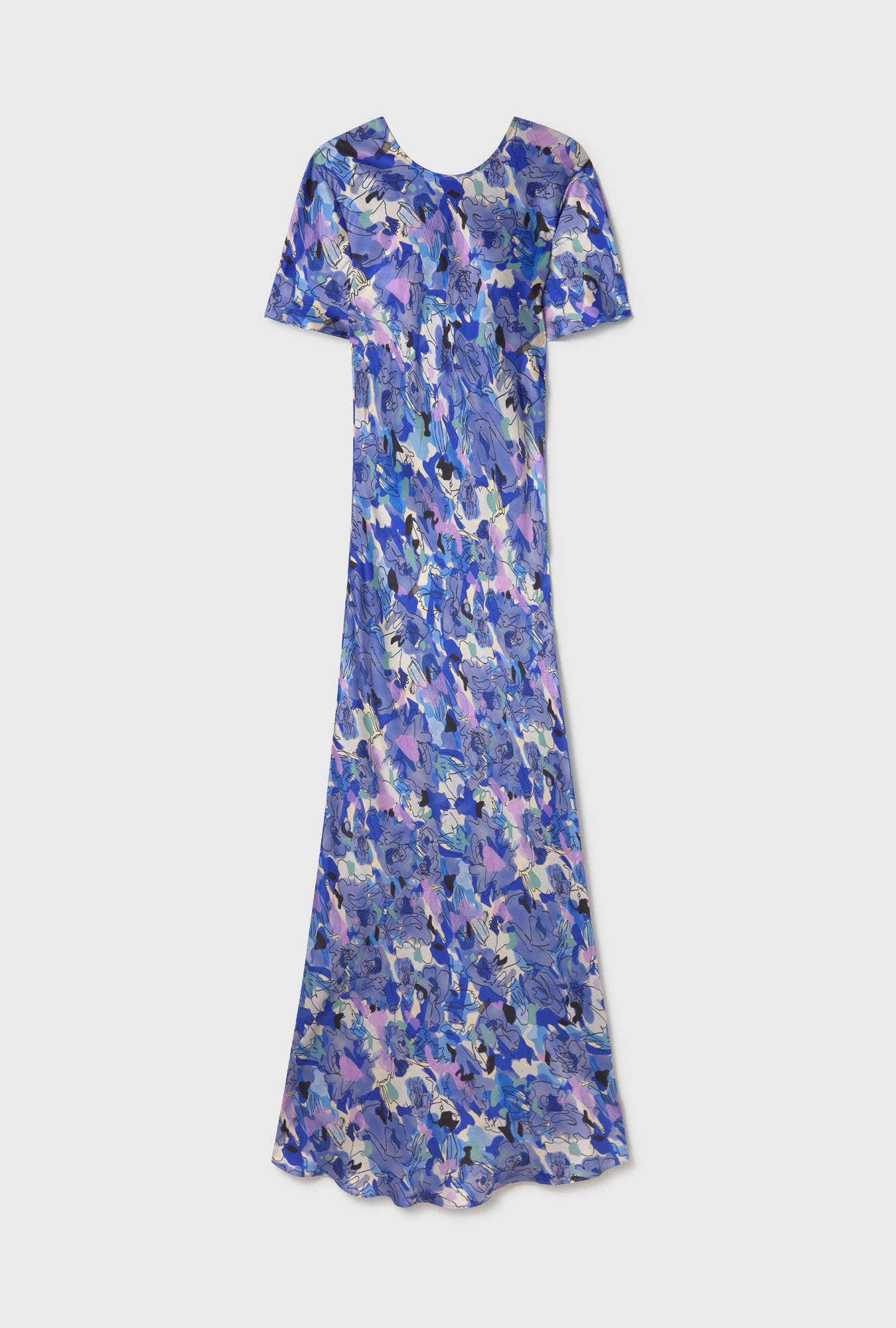 Short Sleeve Bias Dress Cornflower Floral L / Cornflower Floral