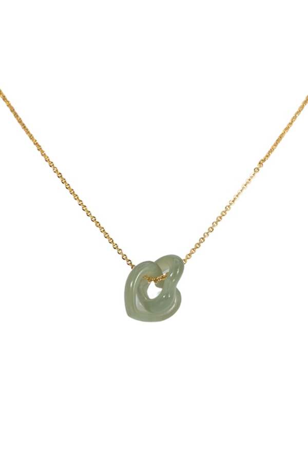 seree The hearts Interlocking jade pendant necklace - Gold/Green