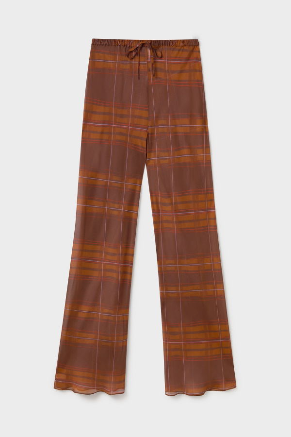 Silk Laundry Chiffon Bias Cut Pants - Root Plaid