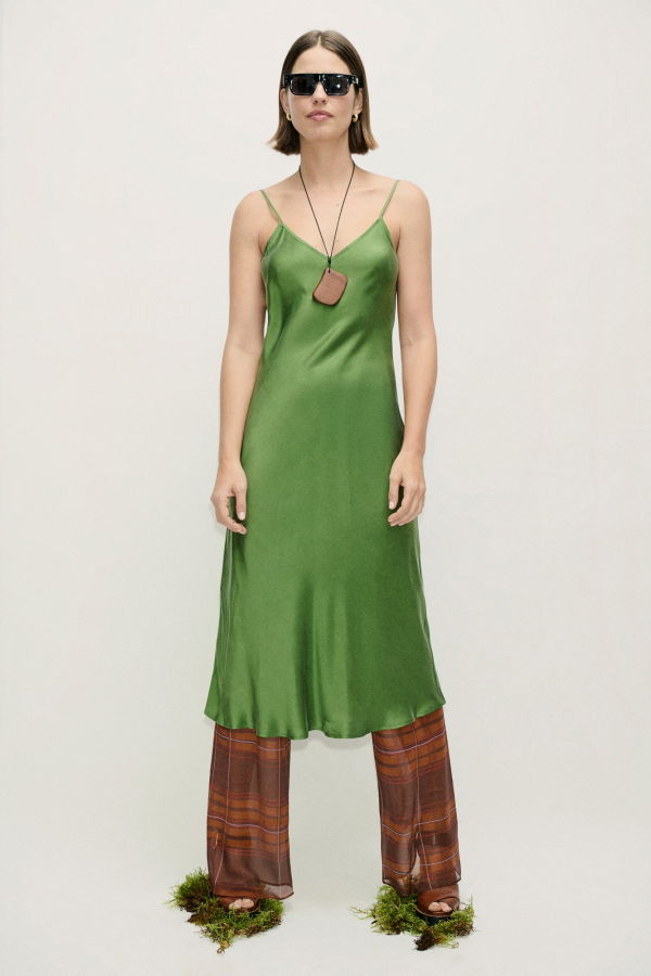 Silk Laundry Chiffon Bias Cut Pants - Root Plaid