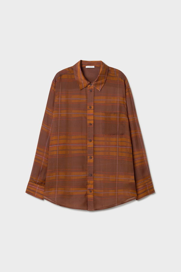 Silk Laundry Chiffon Boyfriend Shirt - Root Plaid