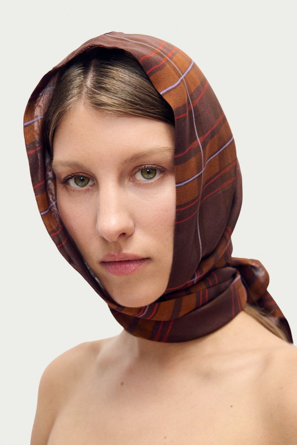Silk Laundry Chiffon Hollywood Headscarf - Root Plaid