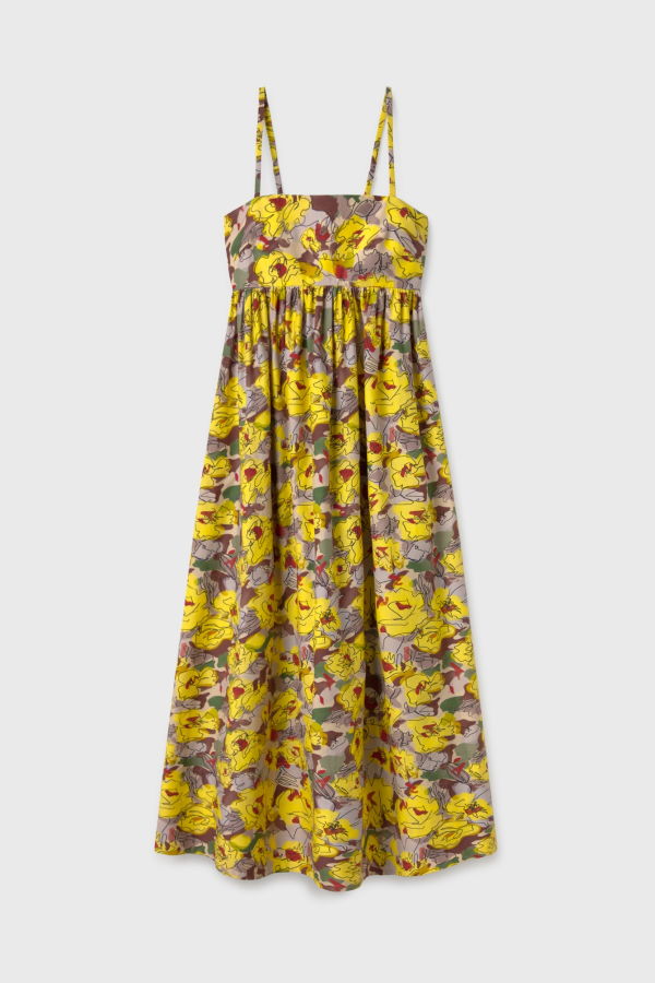 Silk Laundry Cotton Silk Tulip Dress - Sunflower Floral