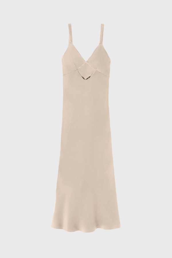 Silk Laundry Diamond Deco Ruched Dress - Hazelnut