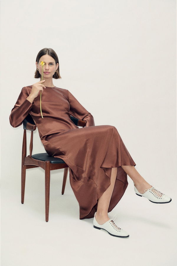 Silk Laundry Full Sleeve Bias Dress - Root