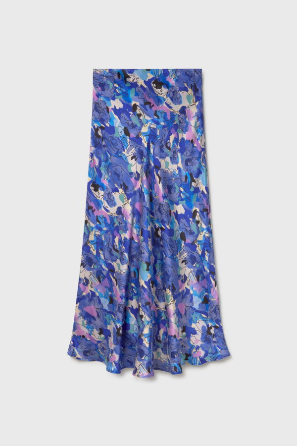 Silk Laundry Long Bias Cut Skirt - Cornflower Floral