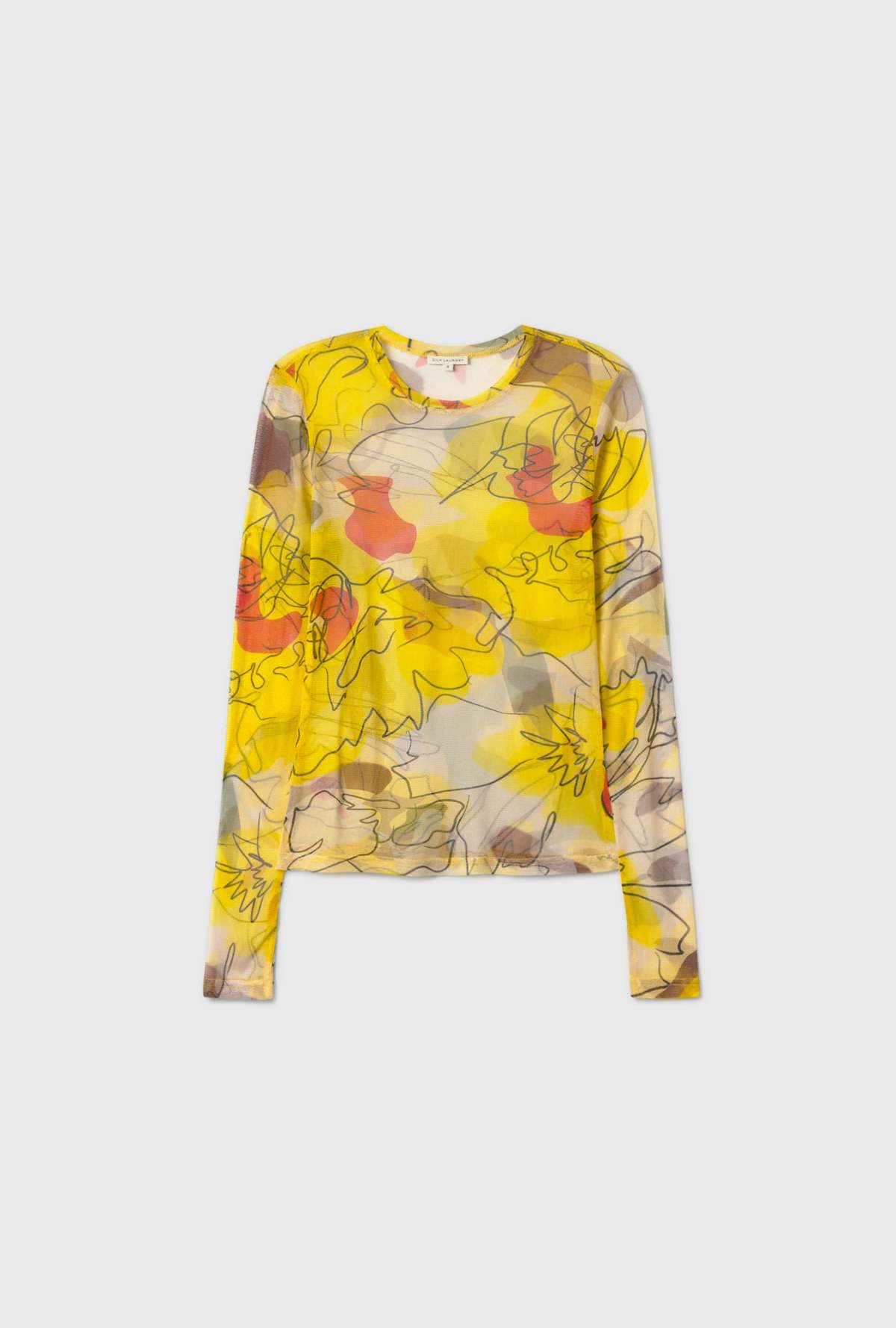 Silk Laundry Mesh Long Sleeve Top - Sunflower Floral - Image 1 of 4