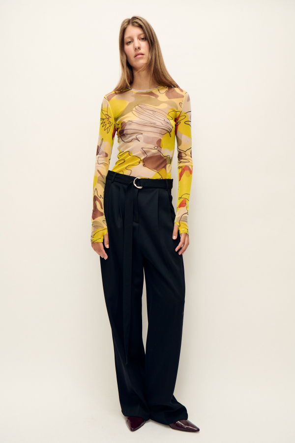 Silk Laundry Mesh Long Sleeve Top - Sunflower Floral
