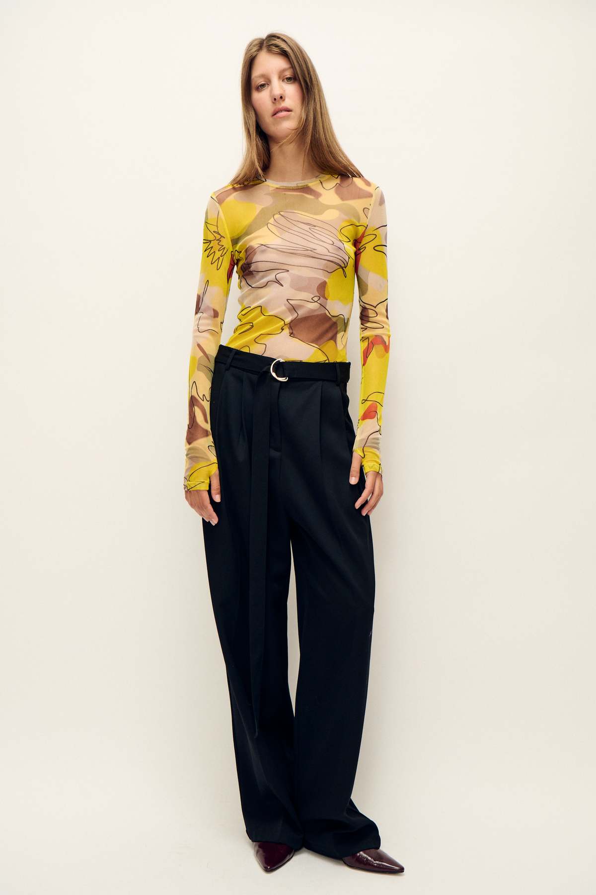Silk Laundry Mesh Long Sleeve Top - Sunflower Floral - Image 2 of 4