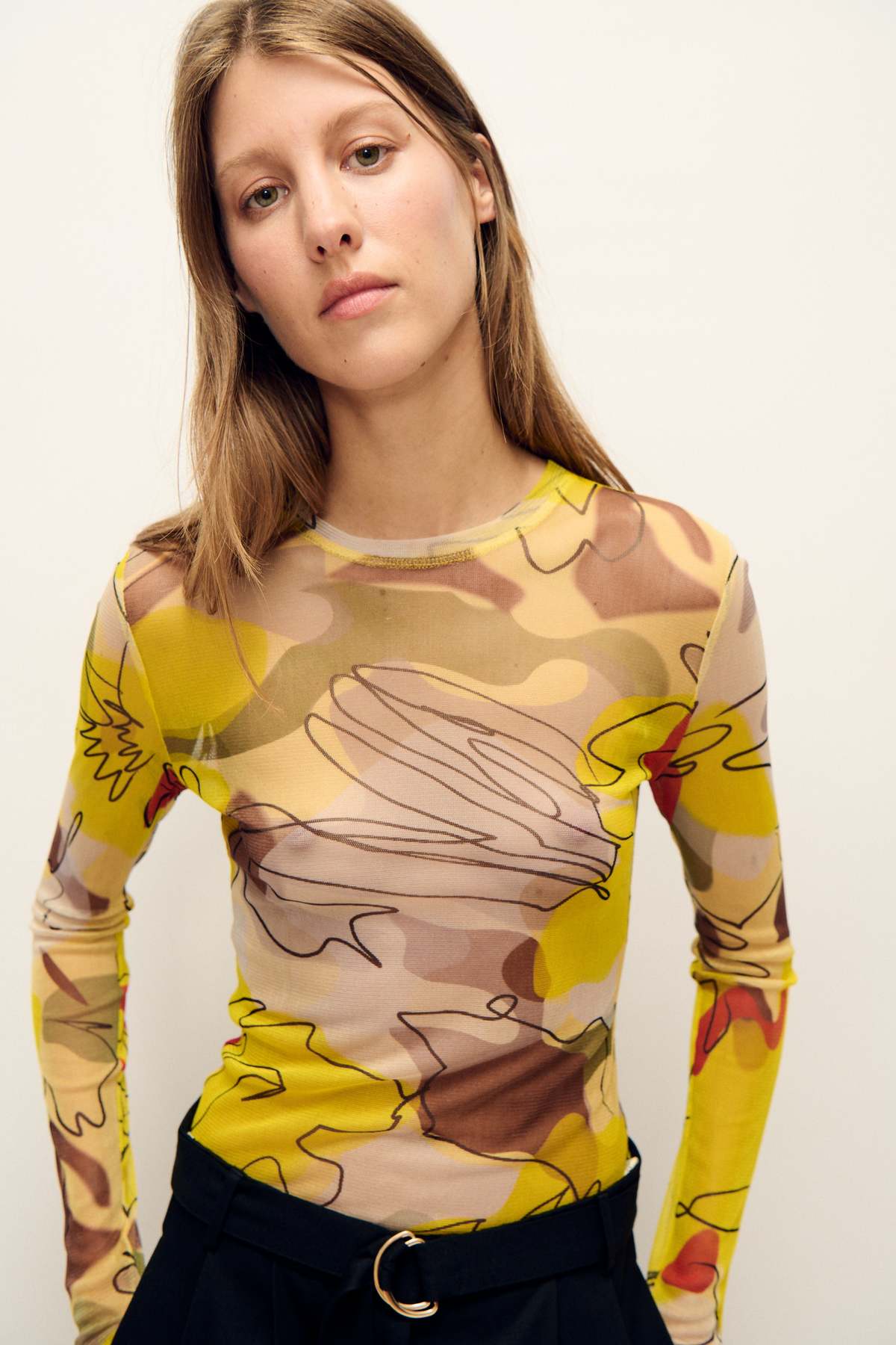 Silk Laundry Mesh Long Sleeve Top - Sunflower Floral - Image 3 of 4