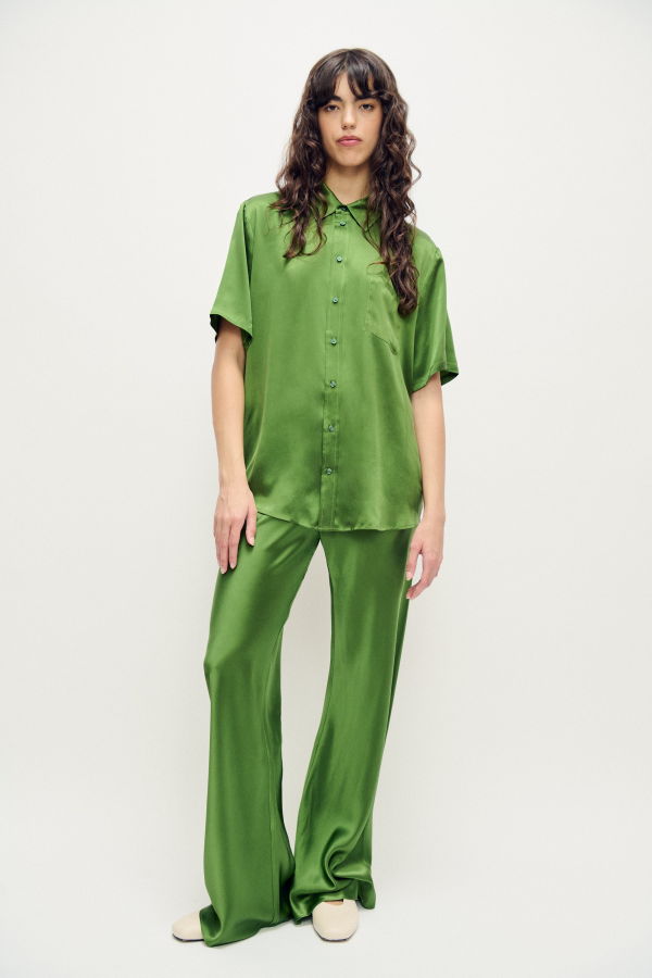 Silk Laundry Short Sleeve Boyfriend Shirt - Fields