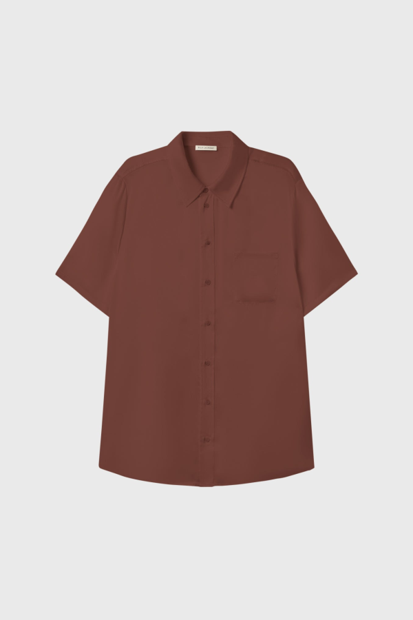 Silk Laundry Short Sleeve Boyfriend Shirt - Root
