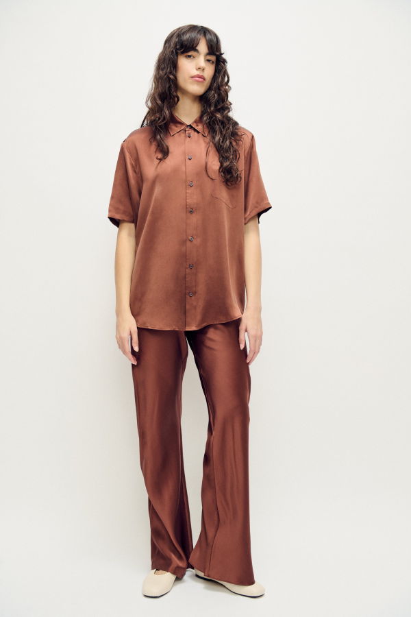 Silk Laundry Short Sleeve Boyfriend Shirt - Root